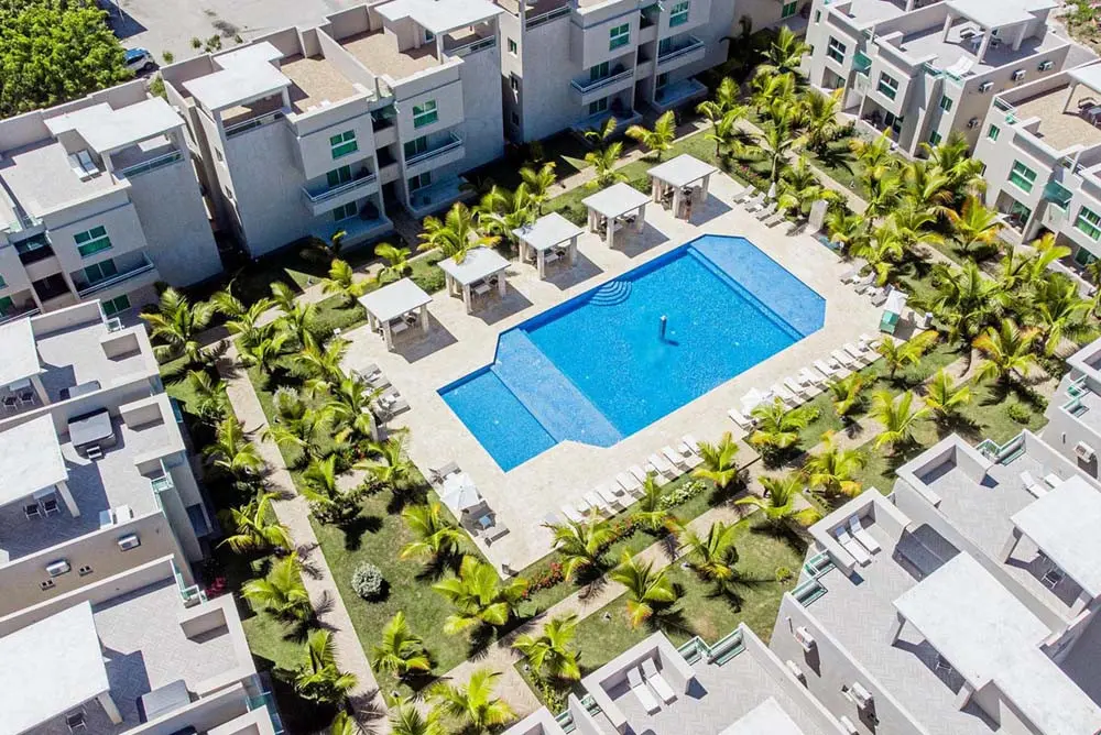 Aerial view of the Beach Apartamentos at Playa Palmera complex